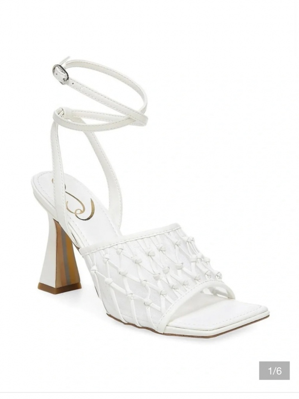 Sam Edelman Candice White Woven Ankle-Strap High Heel Sandals Size 7.5